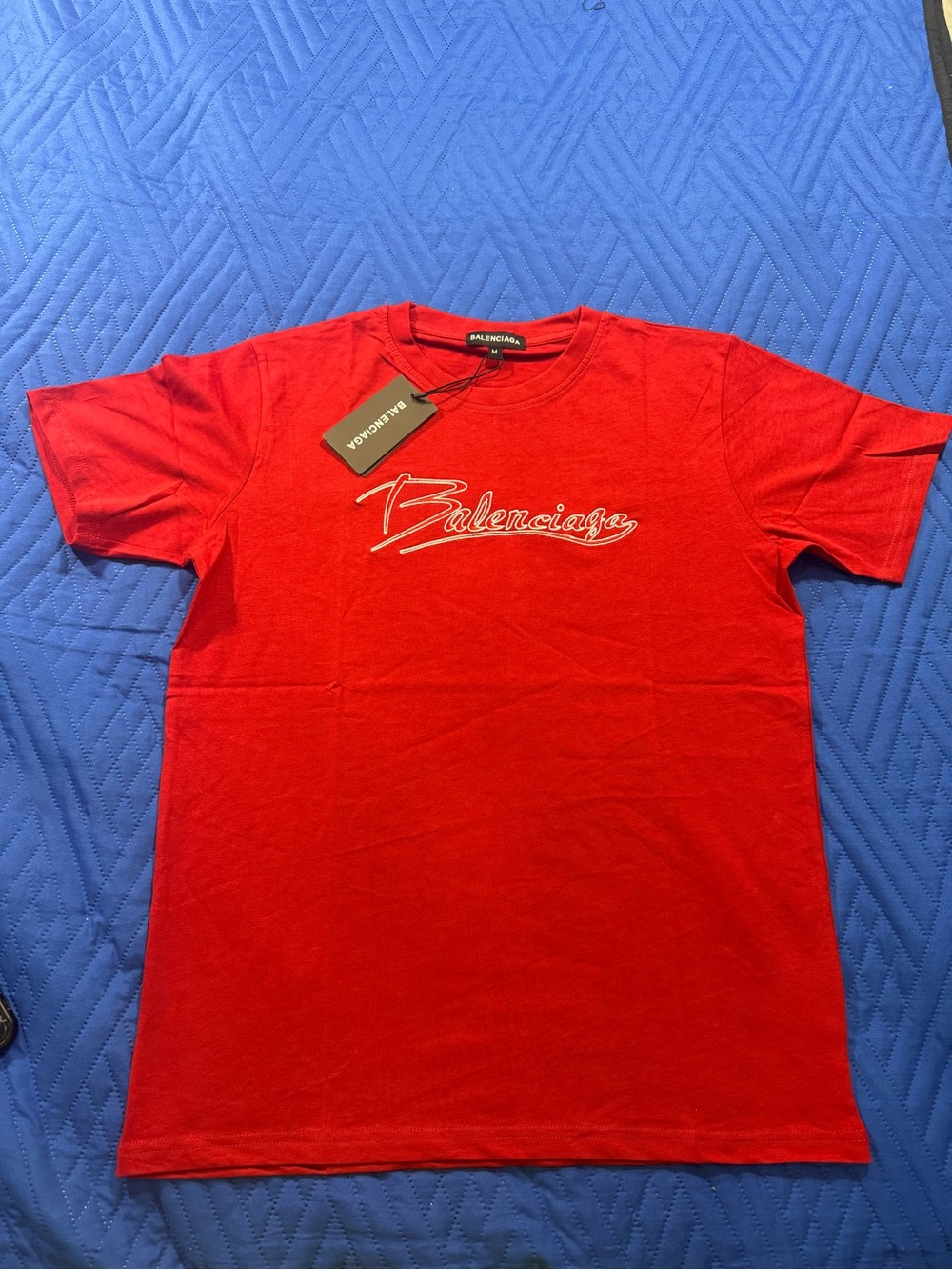Balenciaga Red Script Logo Short Sleeve Tee